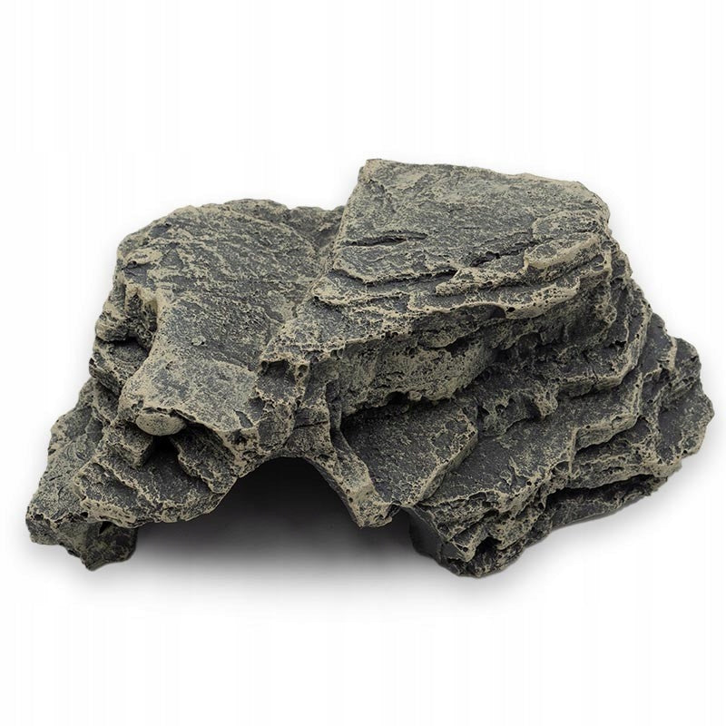 Jaskinia do terrarium 20 cm z żywicy, schodkowa z platformą dla gadów – szary granit