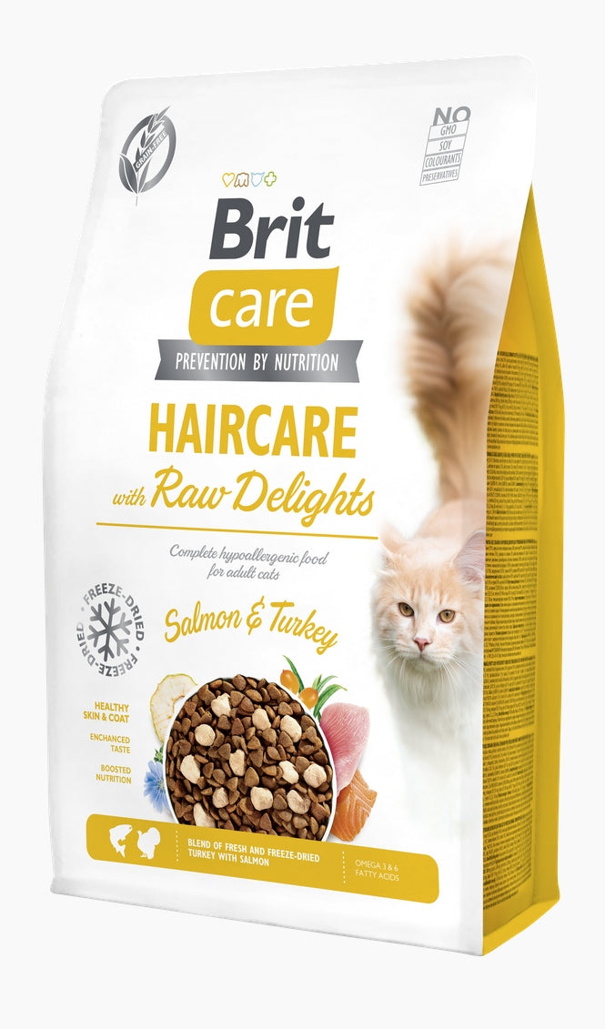 Brit Care Cat Grain-Free Raw Delights Haircare 2 kg – sucha karma dla kota, indyk i łosoś