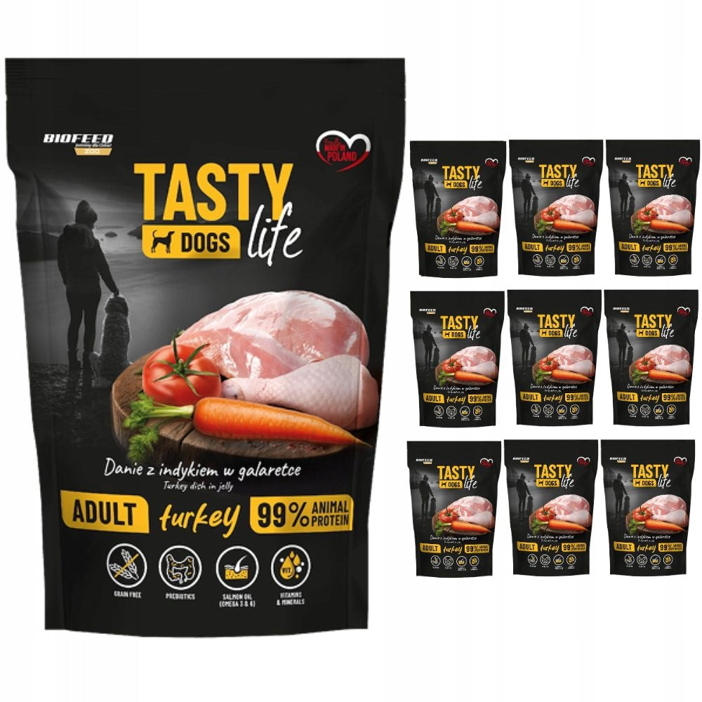Biofeed Tasty Dog mokra karma dla psa z indykiem 90% mięsa – bezzbożowa, 10x500 g