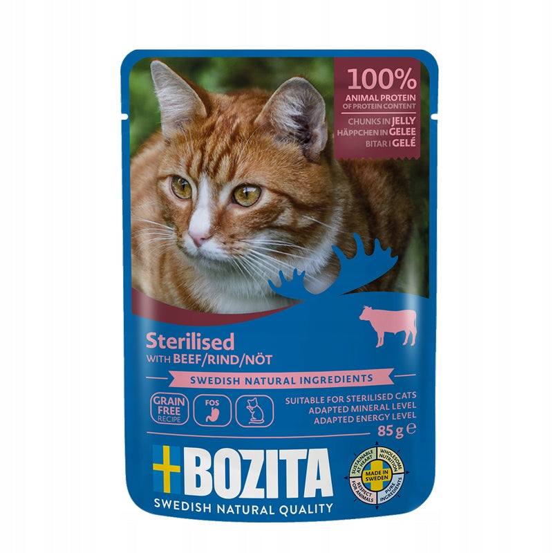 Bozita Indoor & Sterilised mokra karma dla kota sterylizowanego, wołowina w galarecie – 12 x 85 g