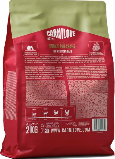 Carnilove sucha karma dla kota sterylizowanego 2 kg bezzbożowa – kaczka i bażant