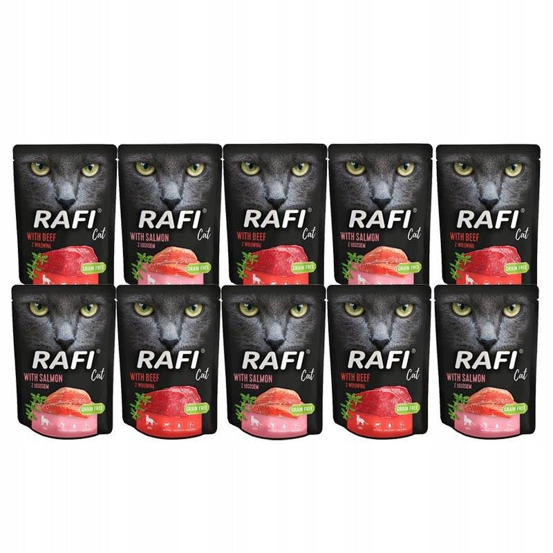 Rafi mokra karma dla kota bezzbożowa 10 x 300 g – mix smaków łosoś i wołowina