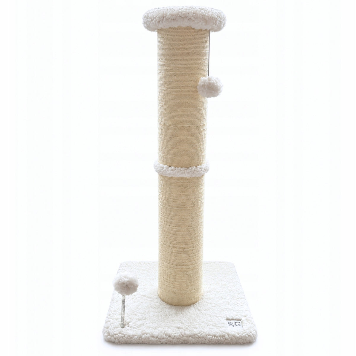 Ohmycat Drapak dla kota 81 cm z grubym słupkiem 14 cm z sizalu i zabawkami – kremowy