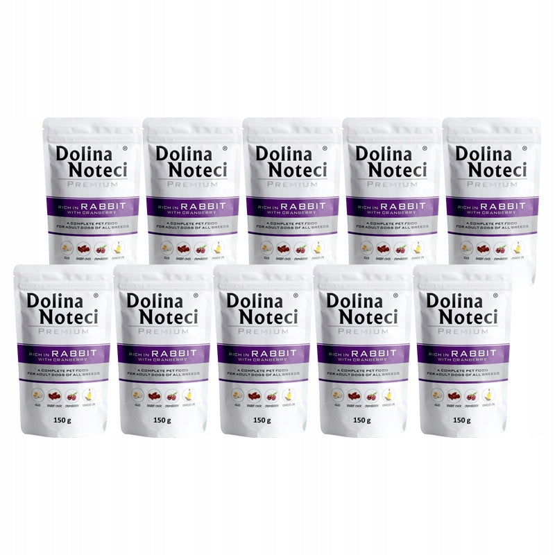 Dolina Noteci Premium mokra karma dla psa bezzbożowa, saszetki 10 x 150 g – królik z żurawiną
