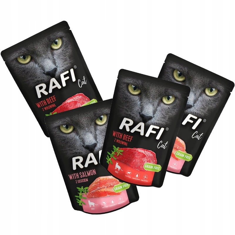Rafi Mokra karma dla kota bezzbożowa 20 x 300 g – mix smaków łosoś i wołowina