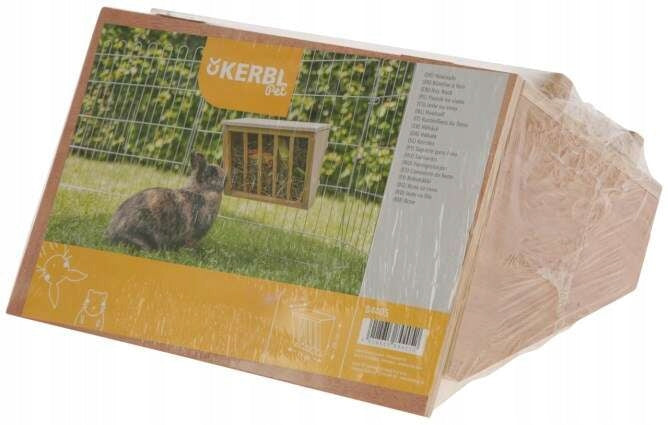 Kerbl Paśnik na siano wiszący 37 cm z surowego drewna, z pokrywą – dla królika i gryzoni