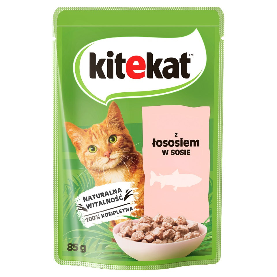 Kitekat mokra karma dla kota łosoś w sosie 28 x 85 g – saszetki dla dorosłych kotów