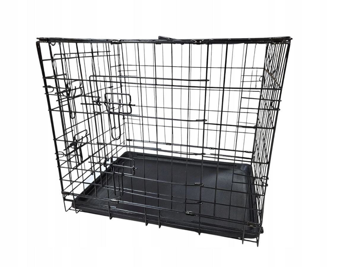 Klatka metalowa dla psa i kota 89x59x66 cm z tacą, dwoje drzwiczek, składana – czarna