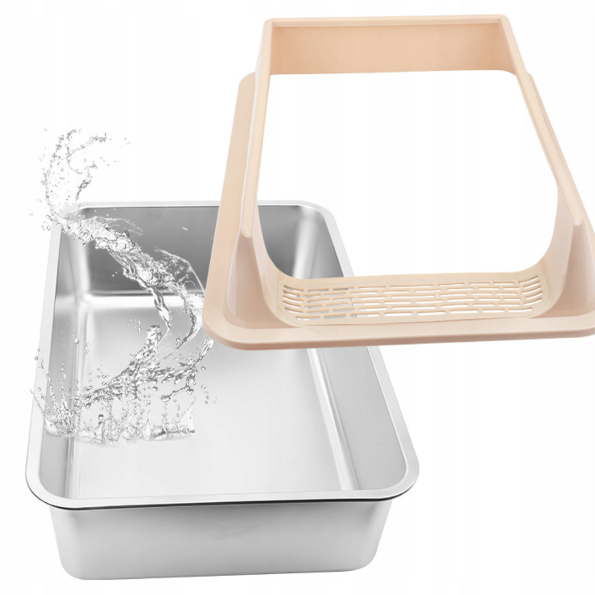 SIEMIEC Kuweta otwarta dla kota 50 x 35 x 24 cm, rozmiar L, z ramką i łopatką – szara