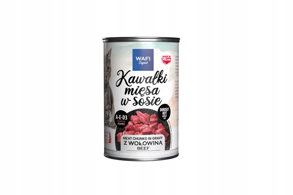 Wafi Mokra karma dla kota kawałki w sosie 24 x 415 g – puszki, mix wołowina i drób