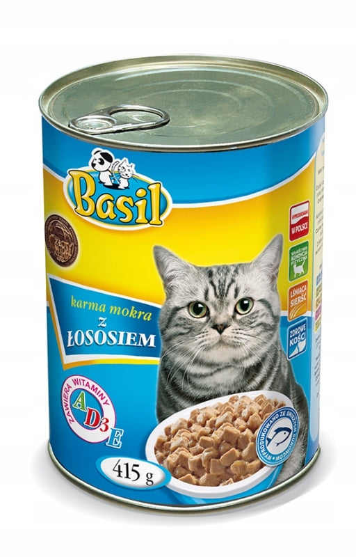 Basil mokra karma dla kota w puszkach 30 x 415 g – mix smaków drób, wołowina, łosoś