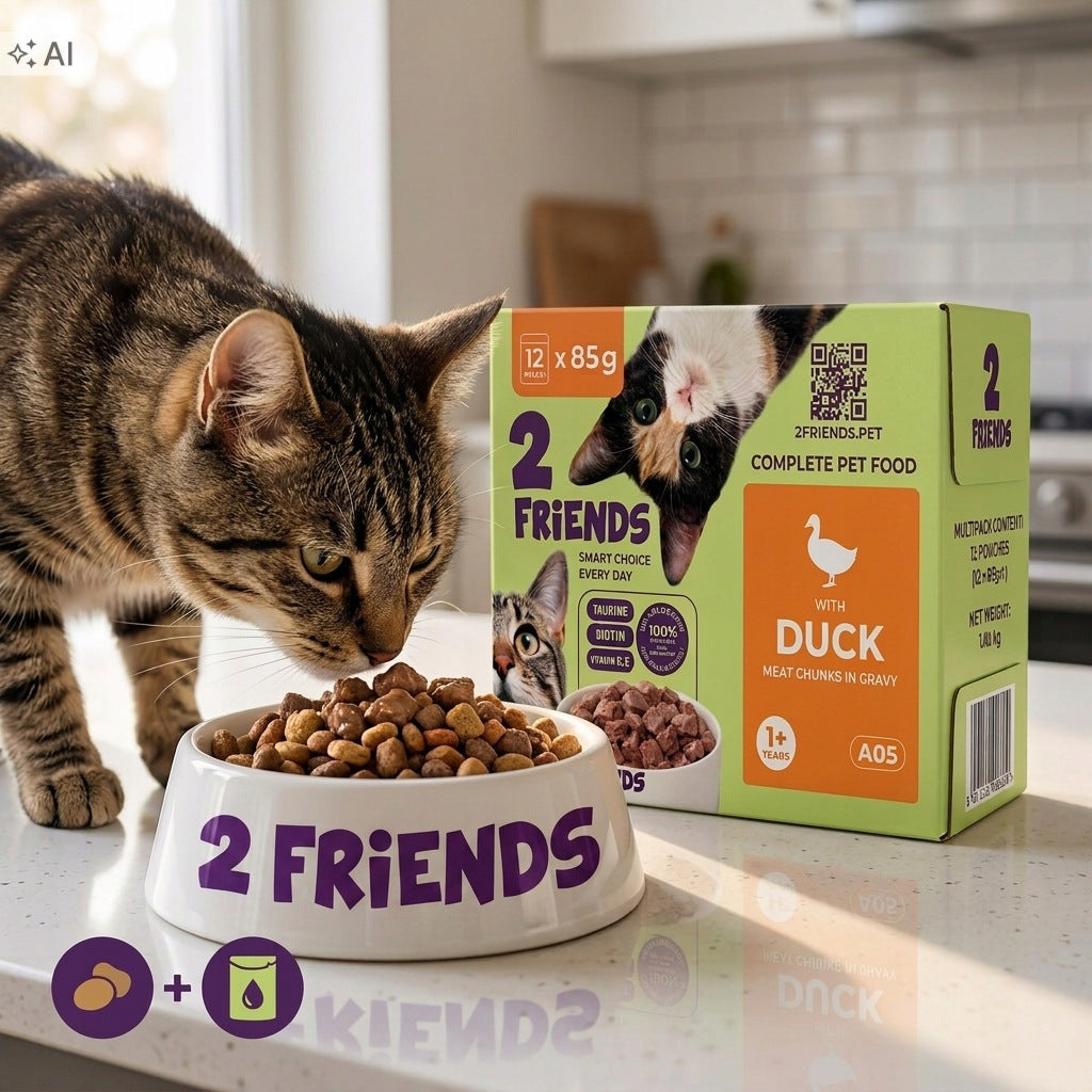 2 FRIENDS Karma mokra dla kota 48 x 85 g – mix 4 smaków w saszetkach, bez cukru, 4,08 kg