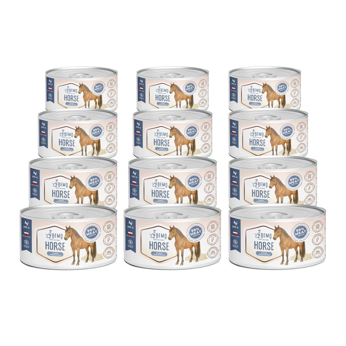 BEMO Mokra karma dla kota z koniną 12x200 g – monoproteinowa, bezzbożowa, puszki