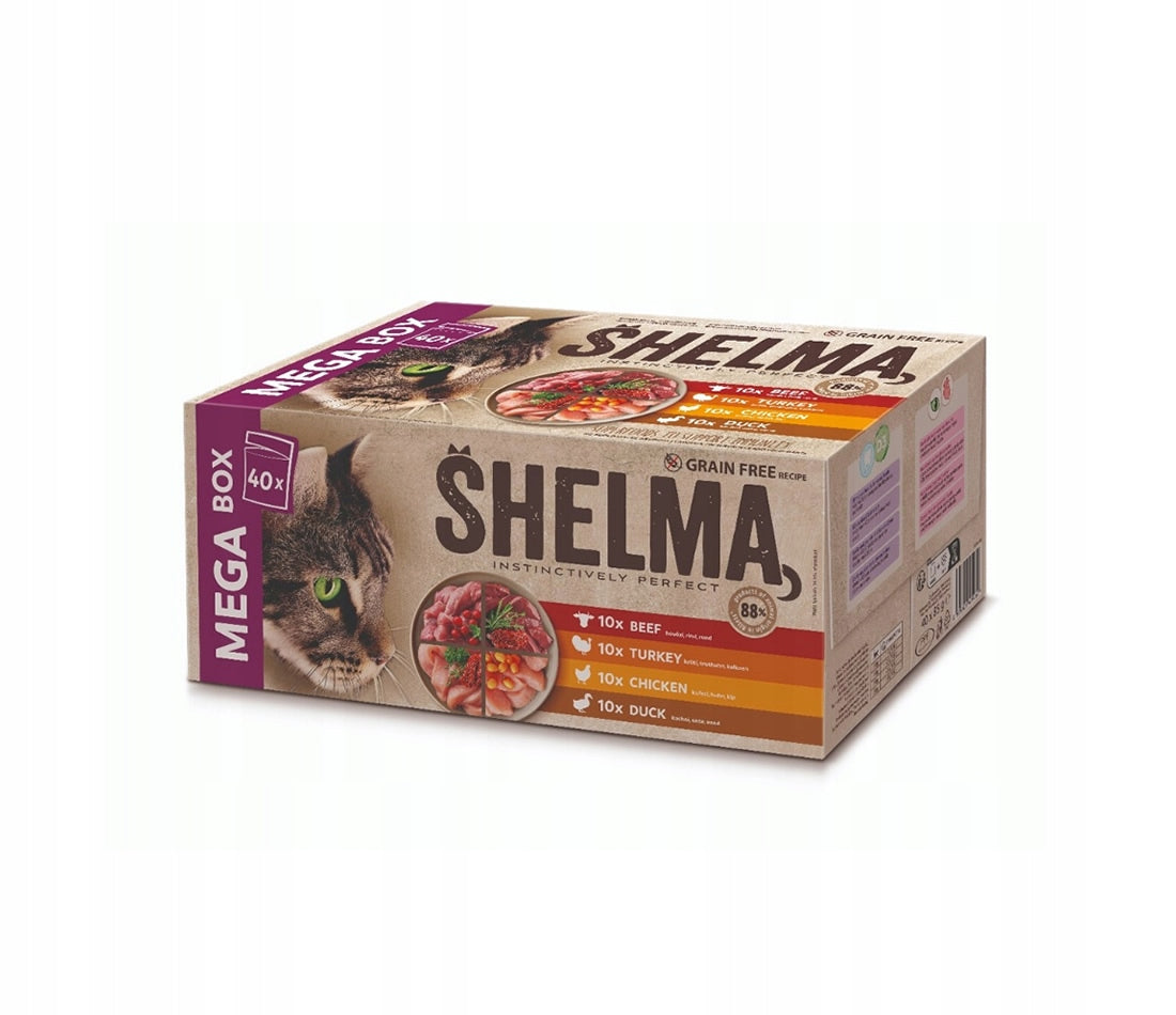 Shelma Mokra karma dla kota w saszetkach 40 x 85 g bez zbóż, w sosie – mix smaków