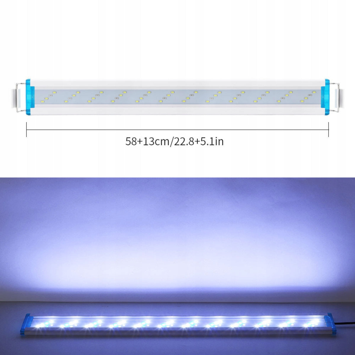 Lampa LED do akwarium 58–70 cm regulowana, 13 W, 6500K, 60 diod – biało-niebieska