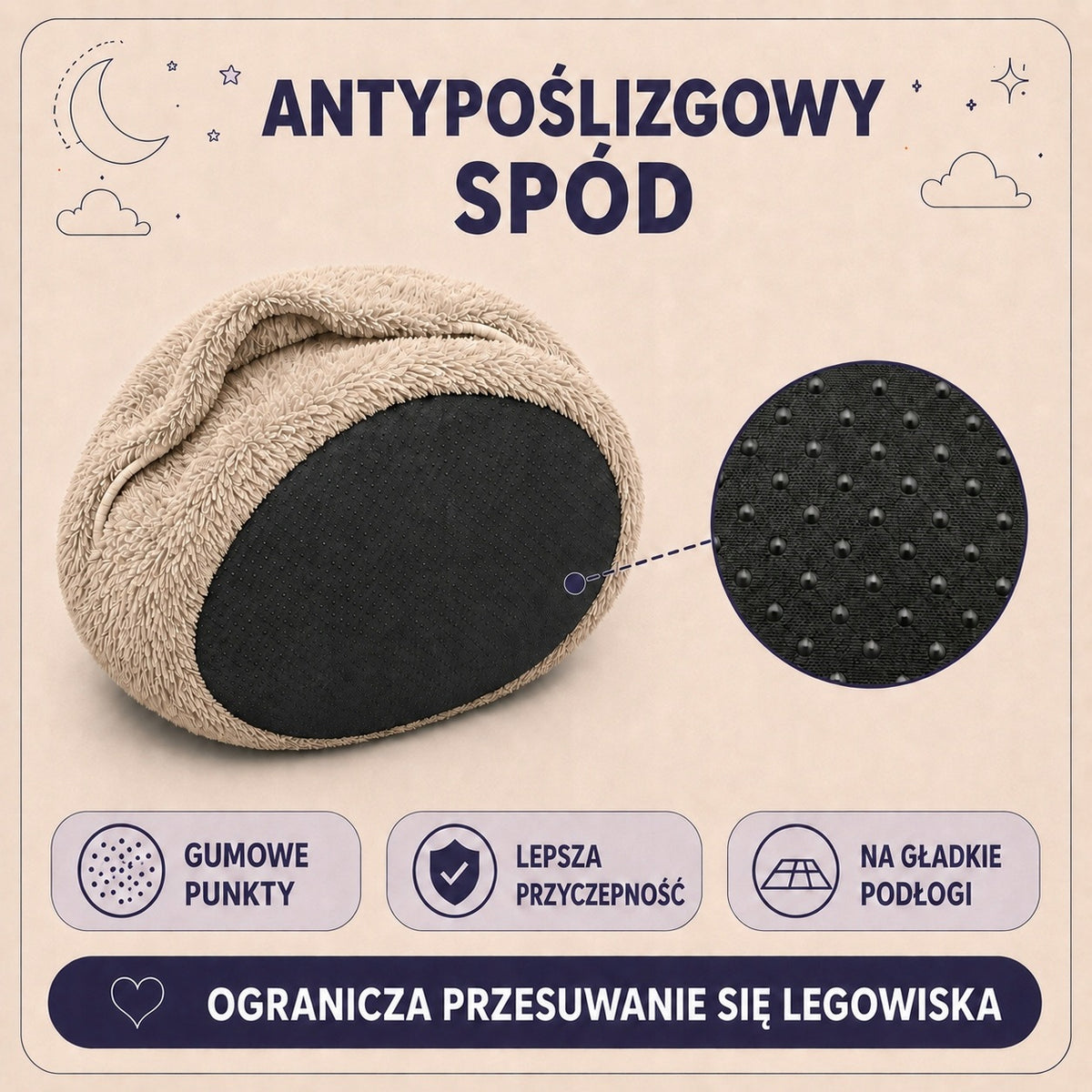Legowisko norka dla psa 80 cm 2 w 1, pluszowe shaggy, zdejmowany pokrowiec – beżowe