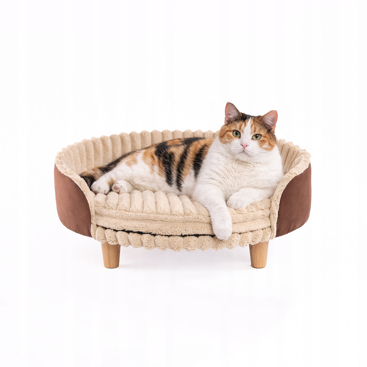 Legowisko ortopedyczne sofa dla kota XL 63 cm, sztruks z pianką, na nóżkach – brązowe