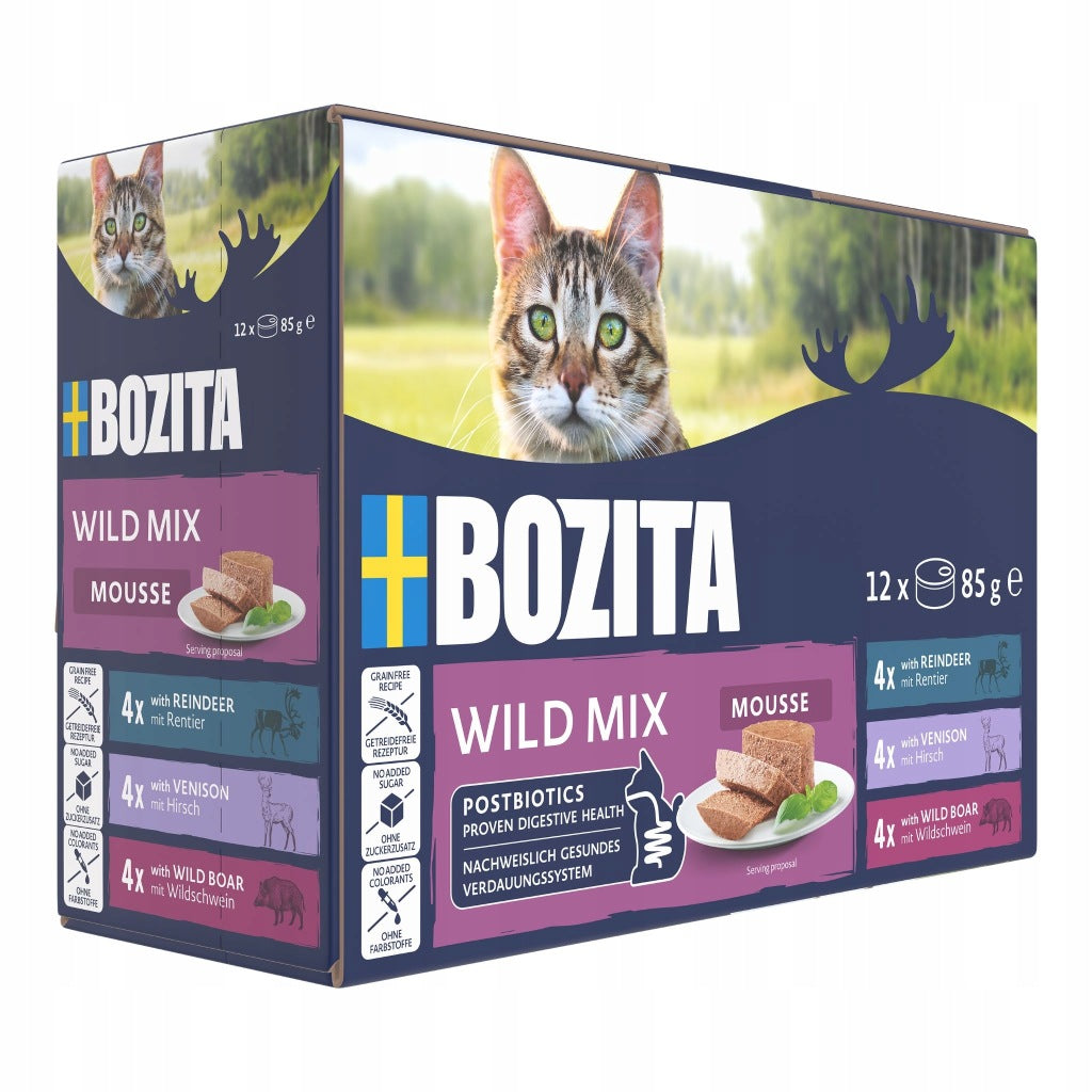 Bozita mokra karma dla kota bezzbożowa 12 x 85 g – mus z dziczyzną, renifer i dzik