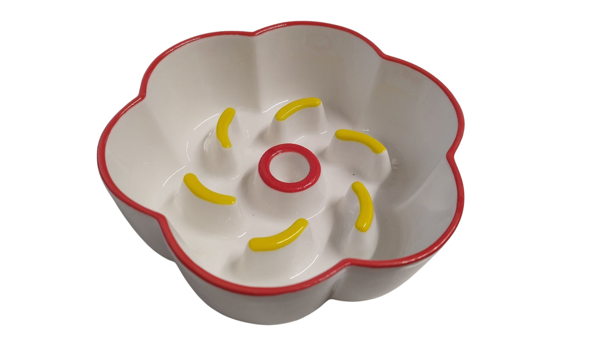 Miska spowalniająca jedzenie dla psa i kota ceramiczna 0,4 l, 14,5 cm – biała z wypustkami