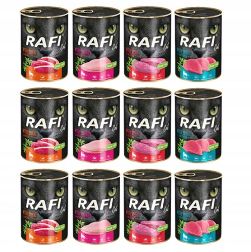 Rafi Mokra karma dla kota bezzbożowa 12x400 g w puszkach – mix smaków dla dorosłych