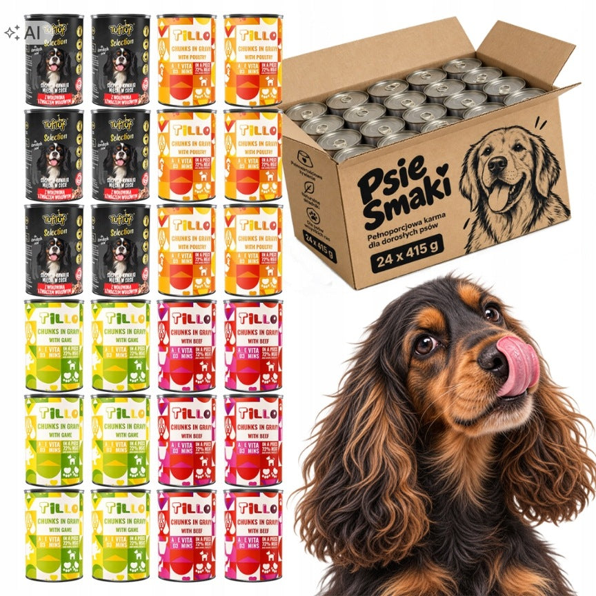 Mokra karma dla psa 24 x 415 g kawałki mięsne w sosie – dla dorosłych psów, mix smaków