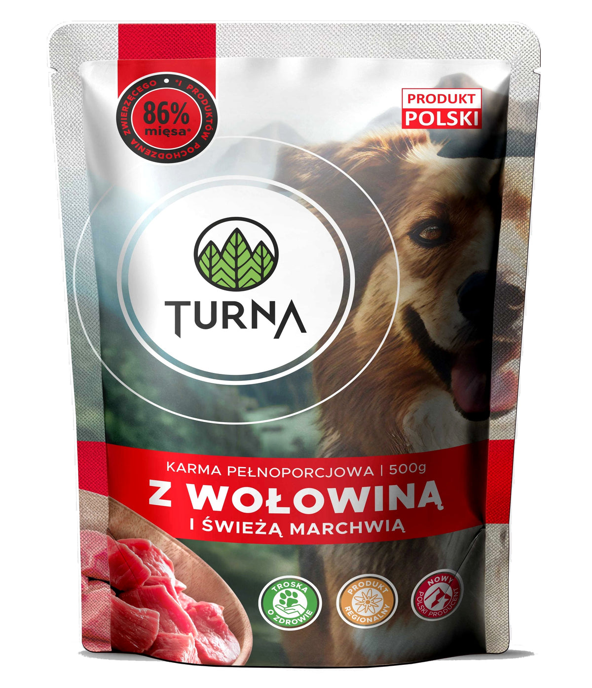 Turna mokra karma dla psa z wołowiną i marchewką 10 x 500 g – saszetki dla dorosłych psów