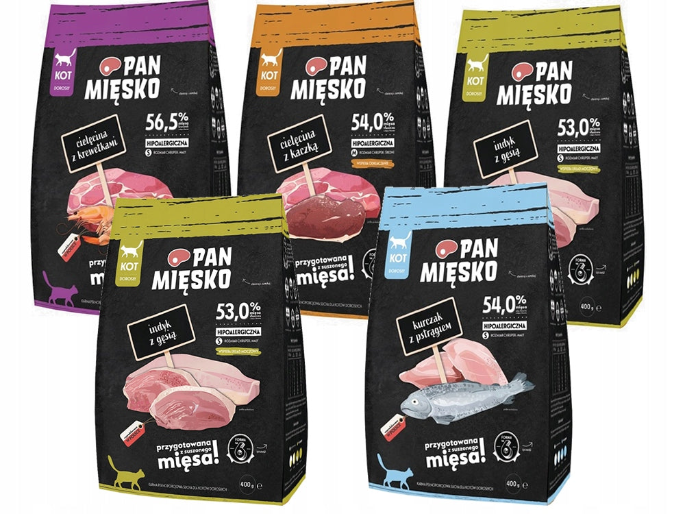 Pan Mięsko karma sucha dla kota bezzbożowa – pakiet próbny 5x 400 g, mix smaków