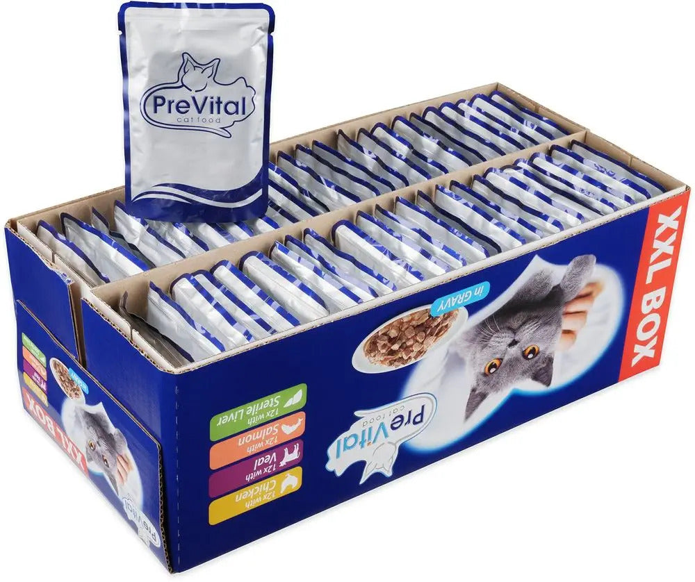 Prevital mokra karma dla kota w saszetkach 48 x 100 g w sosie – mix 4 smaków