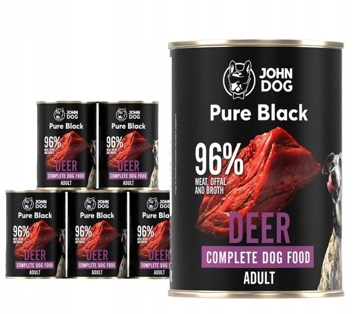 John Dog Pure Black karma mokra dla psa z jeleniem 6 x 400 g – monobiałkowa, bez zbóż