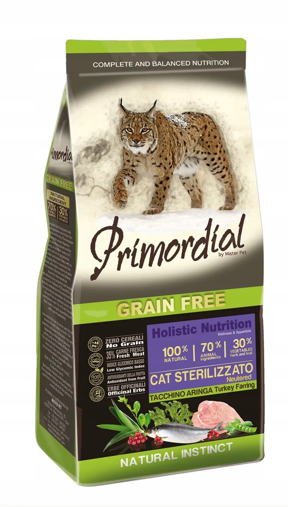 Primordial Grain Free Sterilized karma sucha dla kota indyk i śledź 2 kg – bezzbożowa