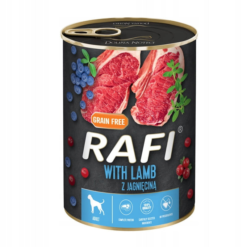 Rafi Premium mokra karma dla psa bezzbożowa 48 x 400 g – puszki, mix 8 smaków