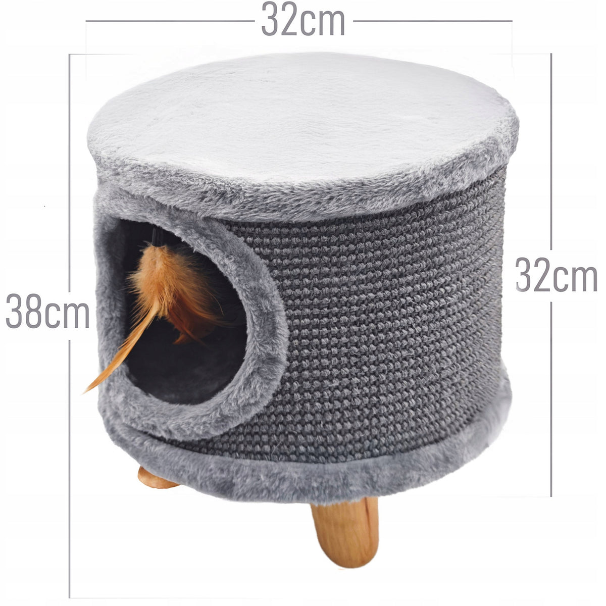 Mersjo Cabin II drapak dla kota z budką 38 cm, sizal konopny i piórko – szary