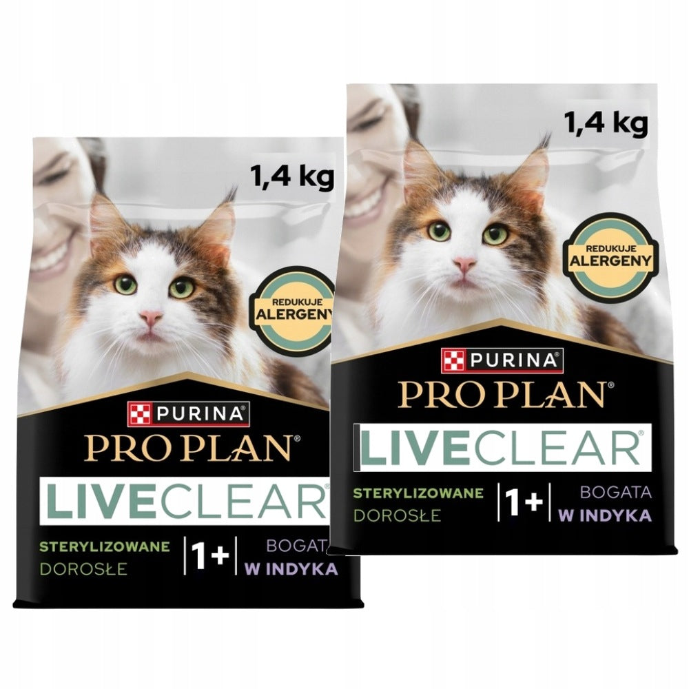 Purina Pro Plan LiveClear Sterilised sucha karma dla kota z indykiem – 2 x 1,4 kg