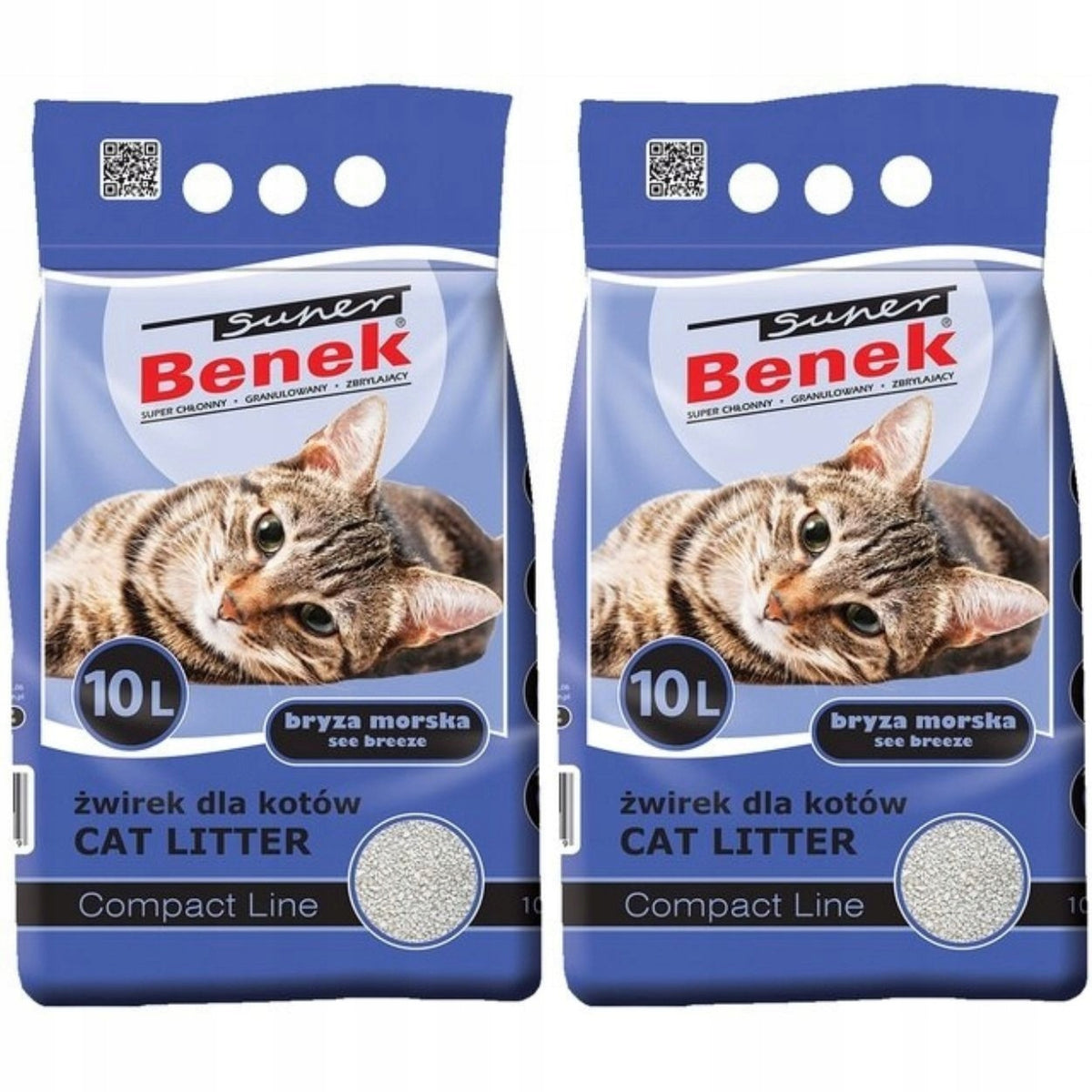 Super Benek Compact żwirek bentonitowy dla kota zbrylający 2x 10 l – bryza morska