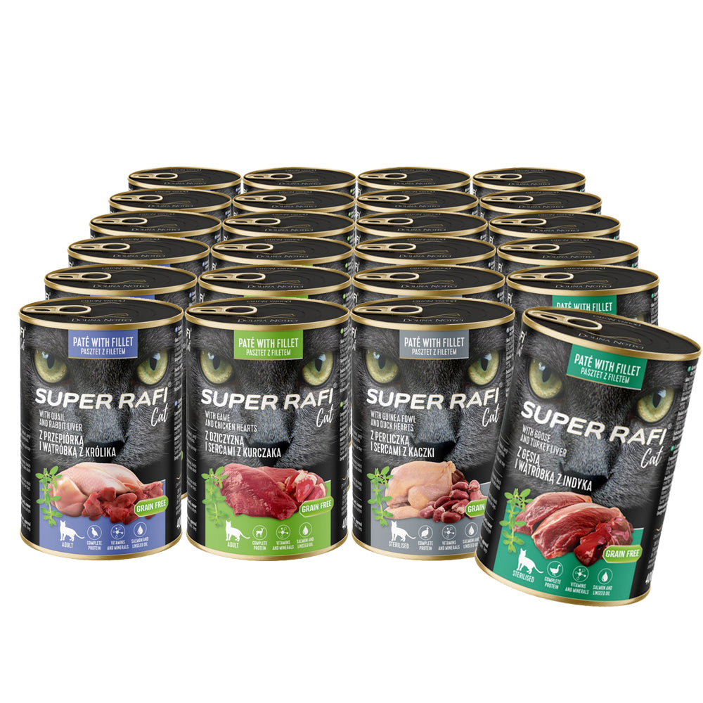 Rafi mokra karma dla kota bezzbożowa 24 x 400 g – pasztet z filetem, mix smaków