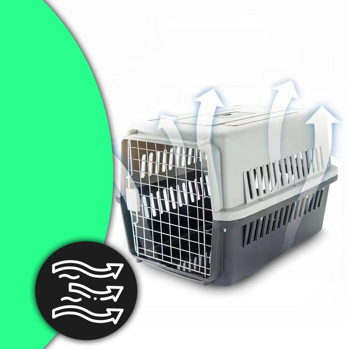 Retoo Transporter dla kota i psa 48x31x30 cm z poidełkiem i metalowymi drzwiczkami – szary