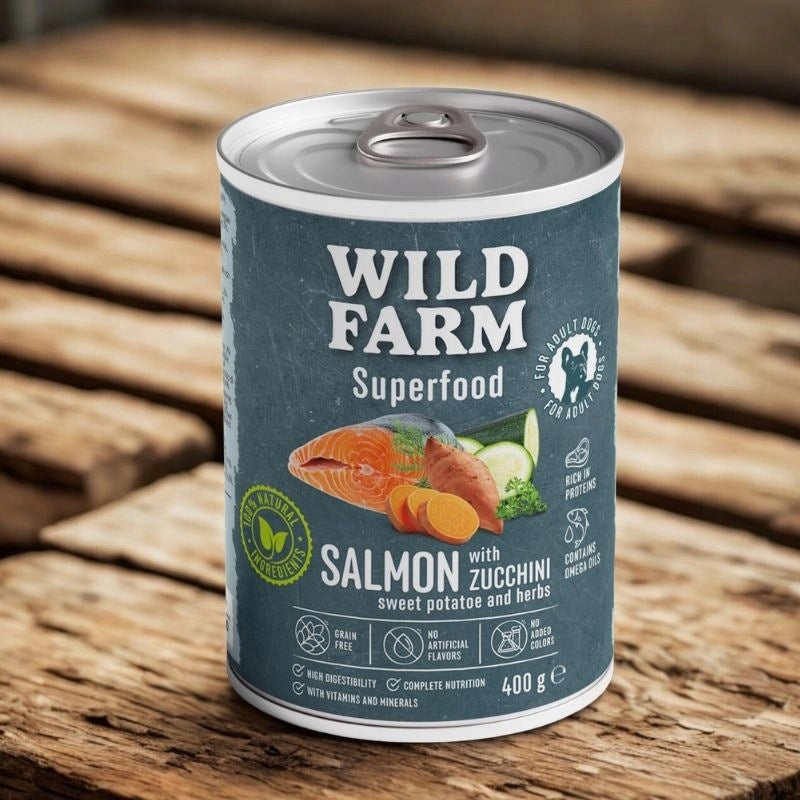 Wild Farm Superfood Salmon mokra karma dla psa z łososiem, bezzbożowa – 6x400 g