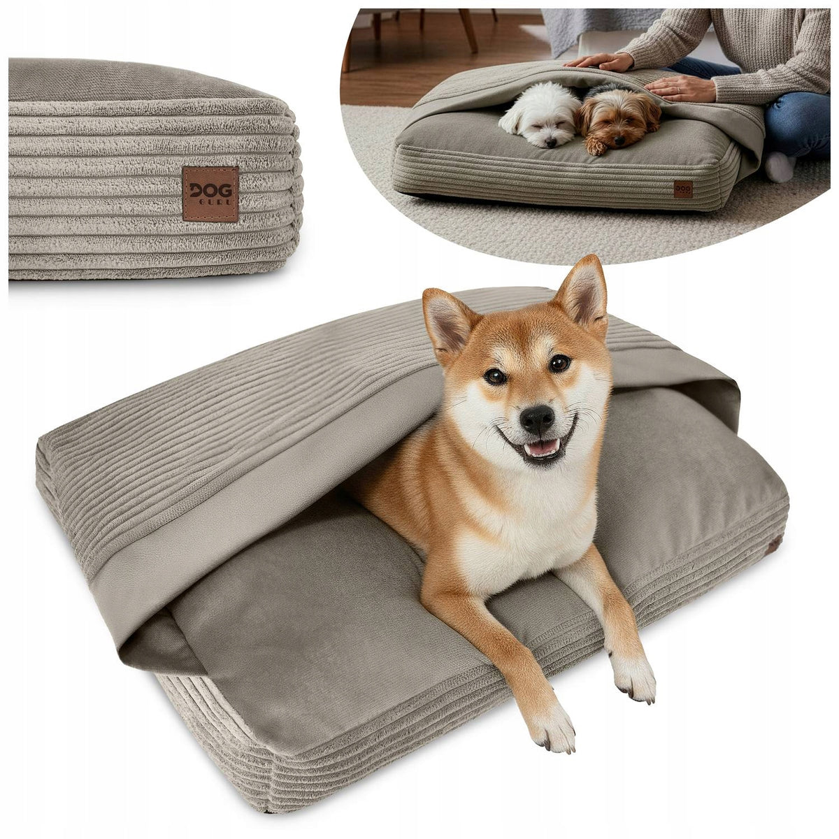Dogguru legowisko dla psa i kota z kołderką 70 × 50 cm, antypoślizgowe, rozmiar M – beżowe