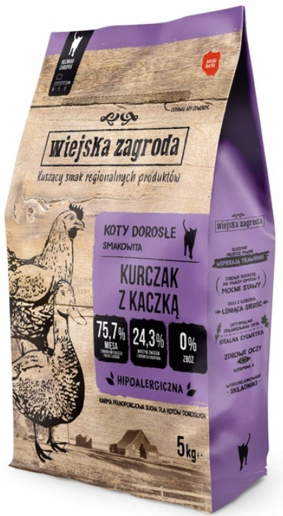 Wiejska Zagroda sucha karma dla kota bezzbożowa 5 kg dla dorosłych – kurczak z kaczką