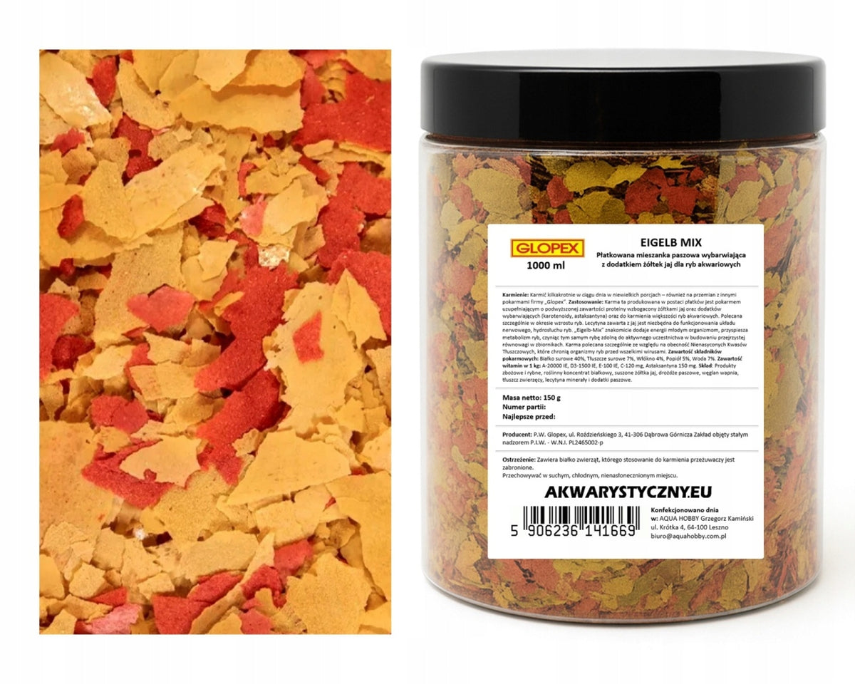 Glopex zestaw pokarmów płatkowanych dla ryb 3 × 1000 ml – Vegetal, Basic, Eigelb