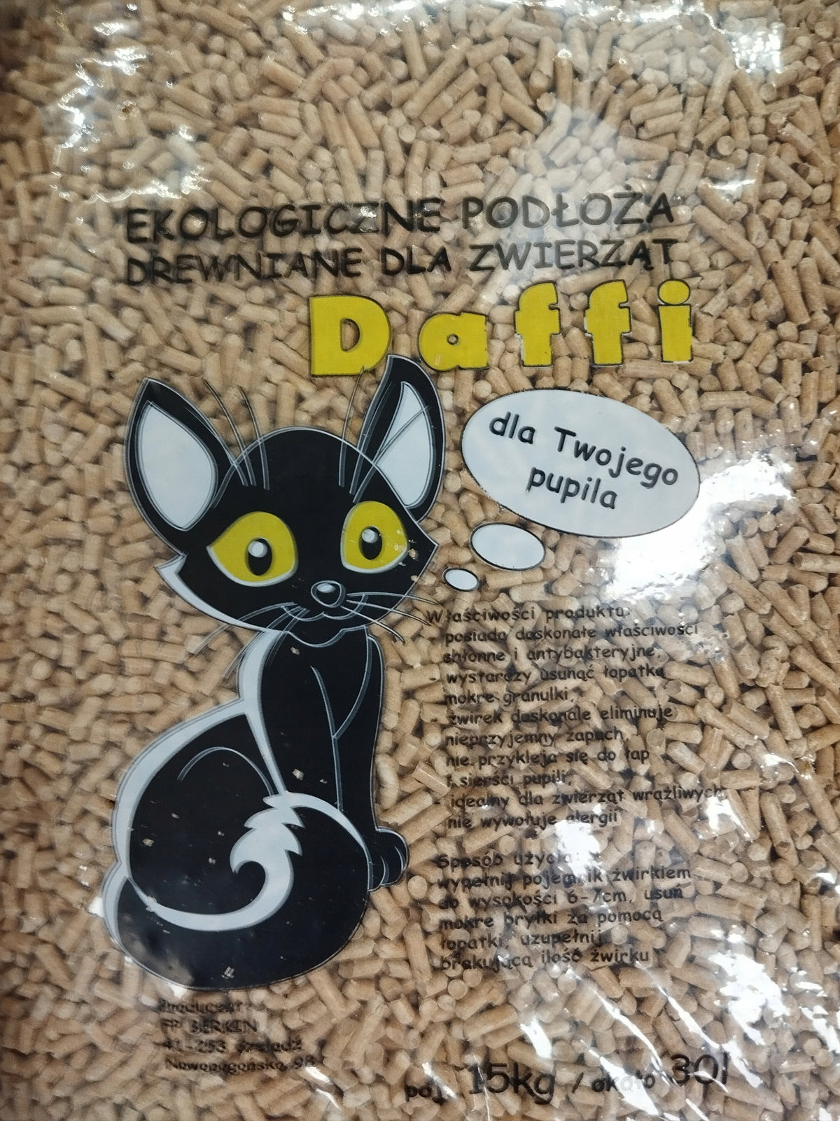 Daffi Żwirek drewniany pellet 15 kg / 30 l – ekologiczne podłoże dla gryzoni, królików i kotów