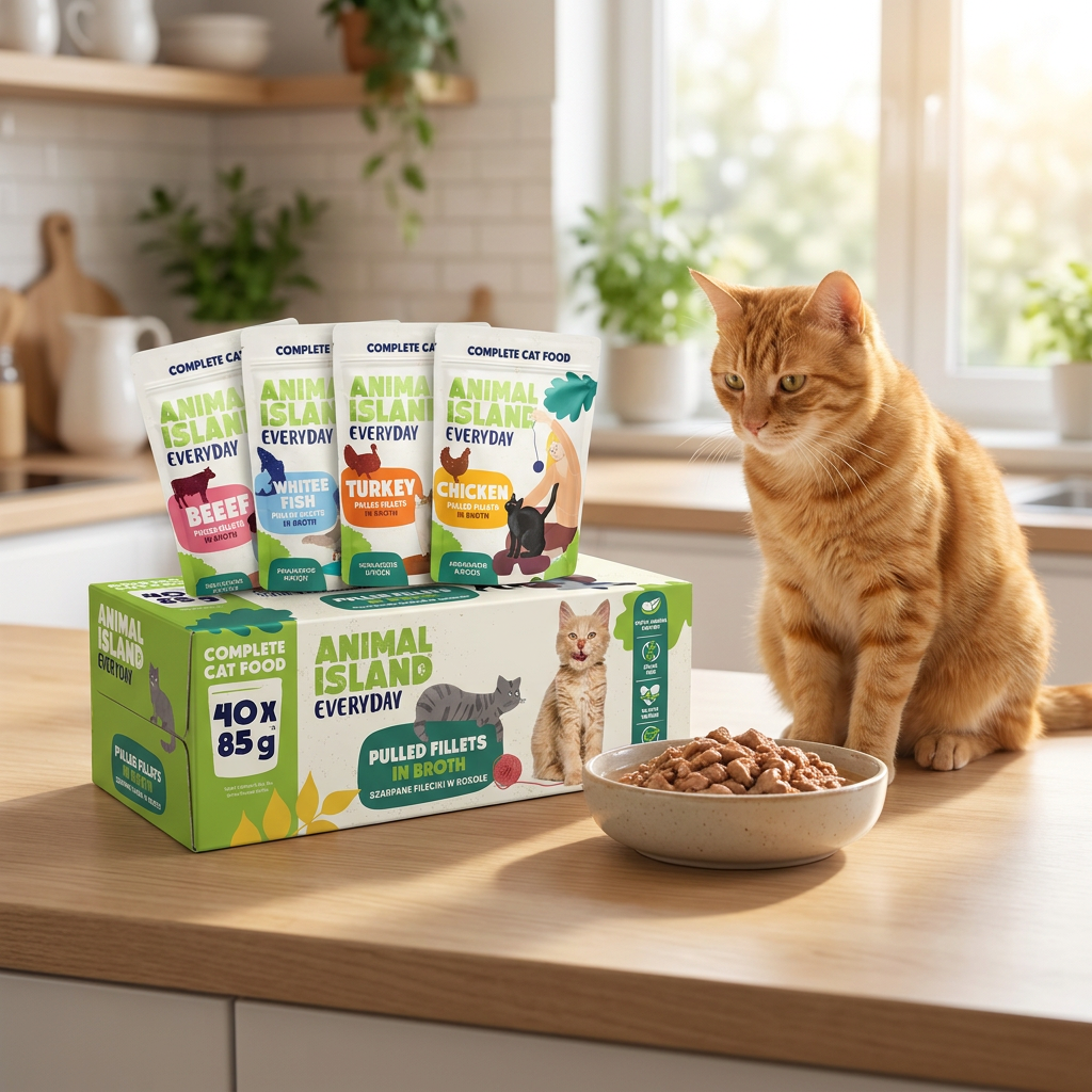 Animal Island mokra karma dla kota 40 x 85 g bezzbożowa, bez cukru – mix 4 smaków