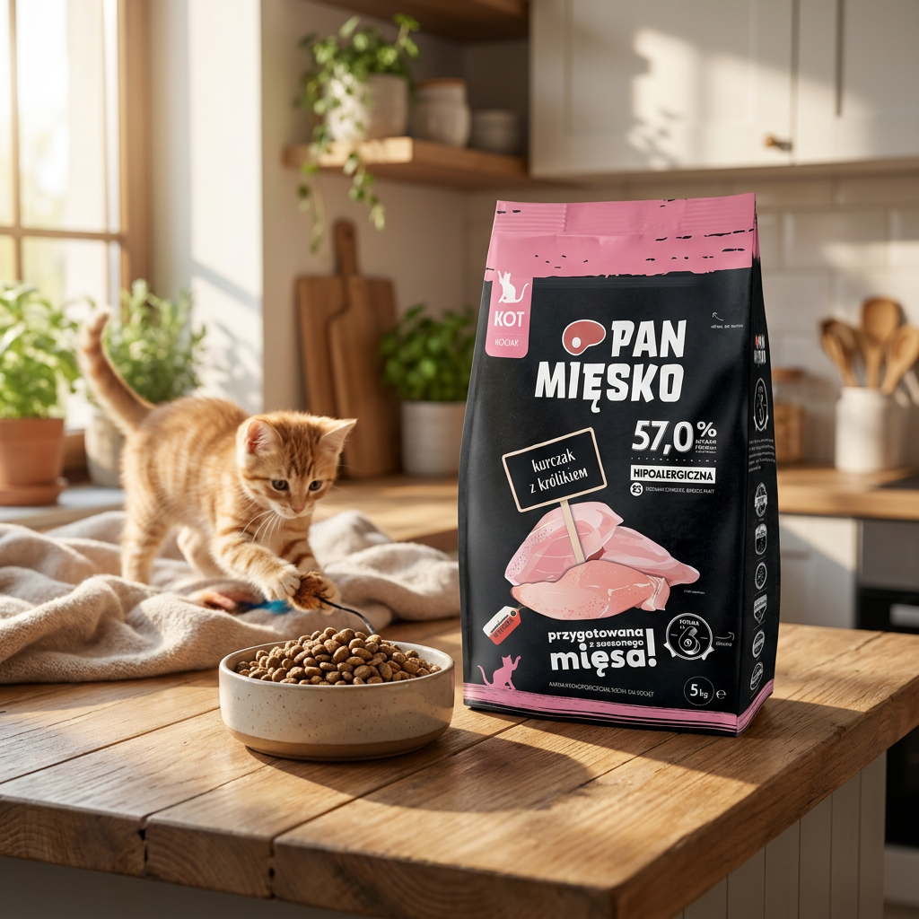 Pan Mięsko karma sucha dla kociąt bezzbożowa 5 kg – kurczak z królikiem, rozmiar XS