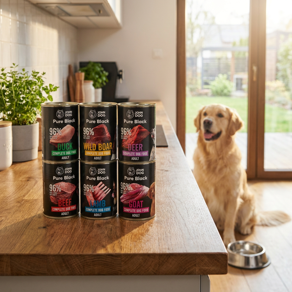 John Dog Pure Black karma mokra dla psa mix smaków 6 x 400 g – bezzbożowa, bez kurczaka