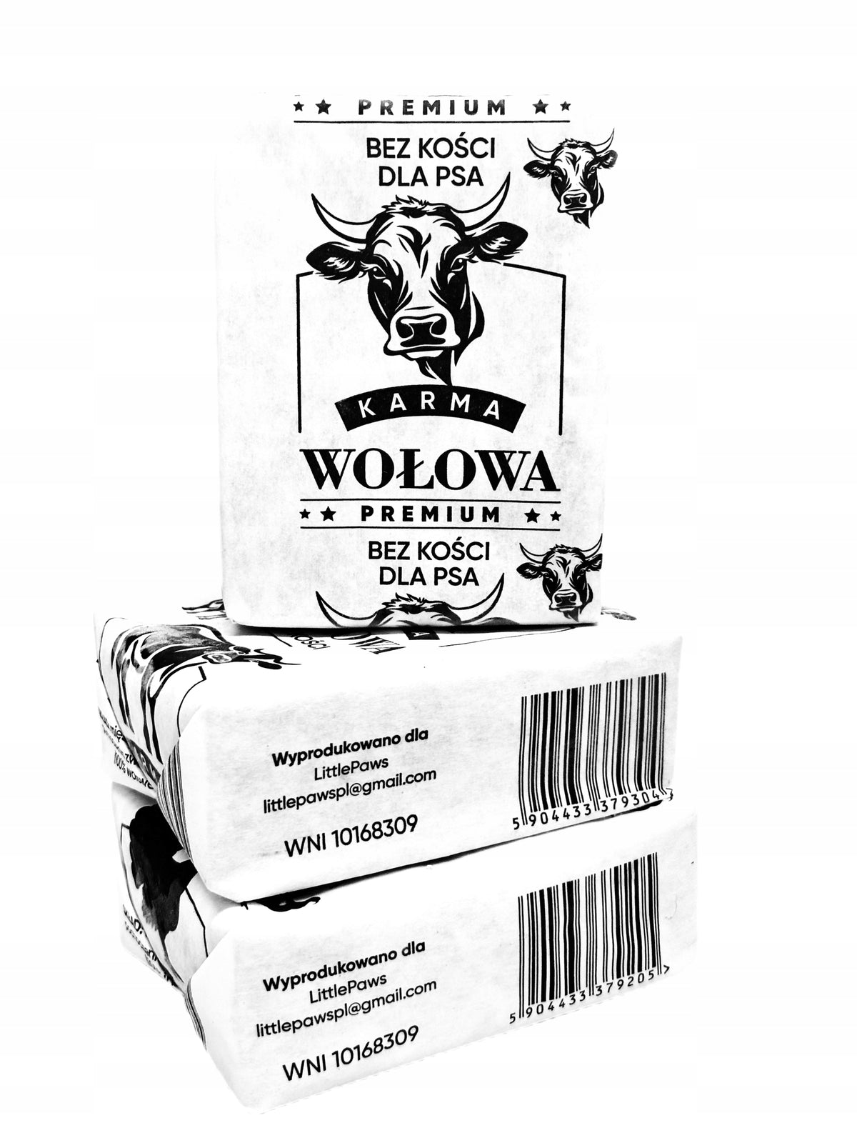 Mrożone mięso wołowe dla psa BARF 10 kg – 100% wołowina bez kości, 40 kostek po 250 g