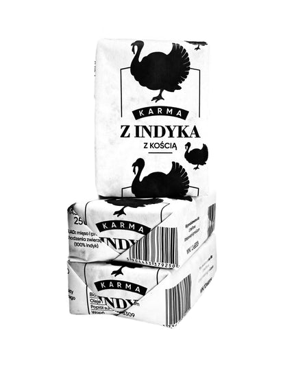 Mrożone mięso z indyka dla psa BARF 10 kg – 40 kostek po 250 g, bezzbożowe, z kością