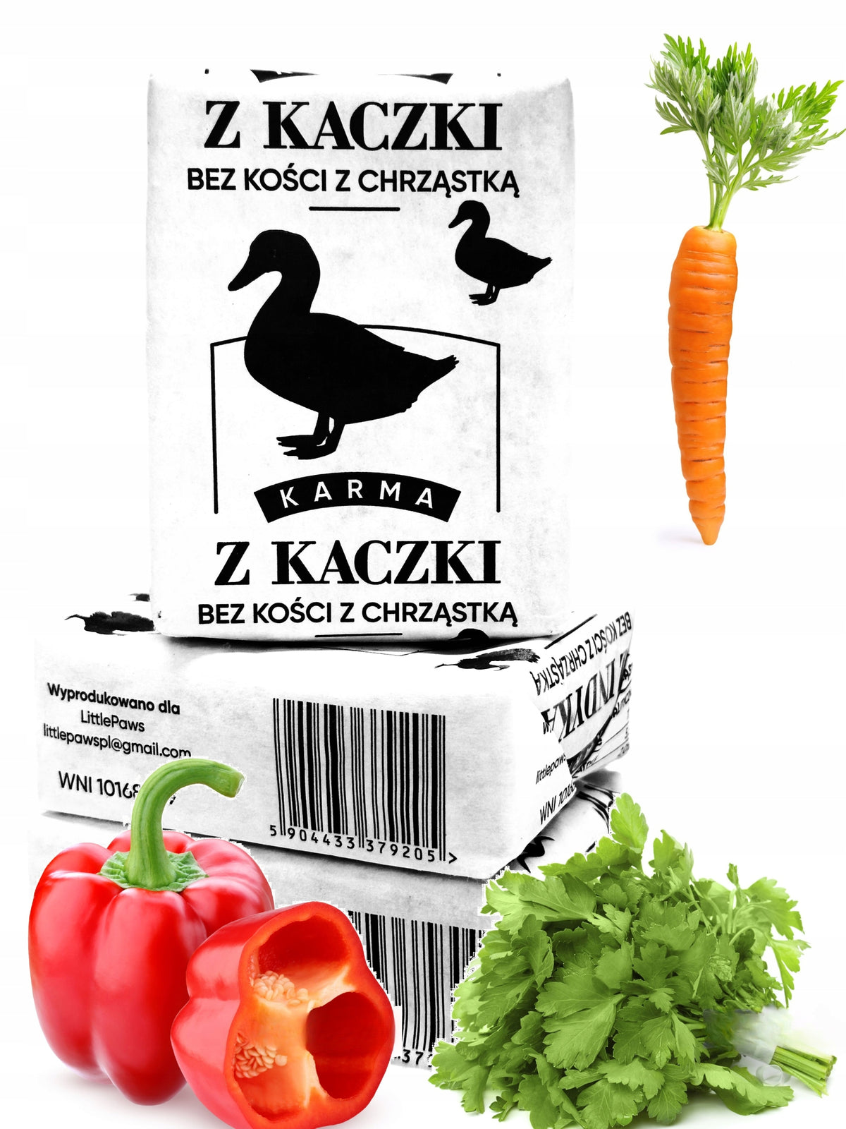 Little Paws mrożone mięso dla psa z kaczki bez kości 10 kg – BARF, 40 x 250 g
