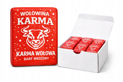 Mrożone mięso wołowe dla psa BARF 10 kg – 40 kostek po 250 g, bez zbóż