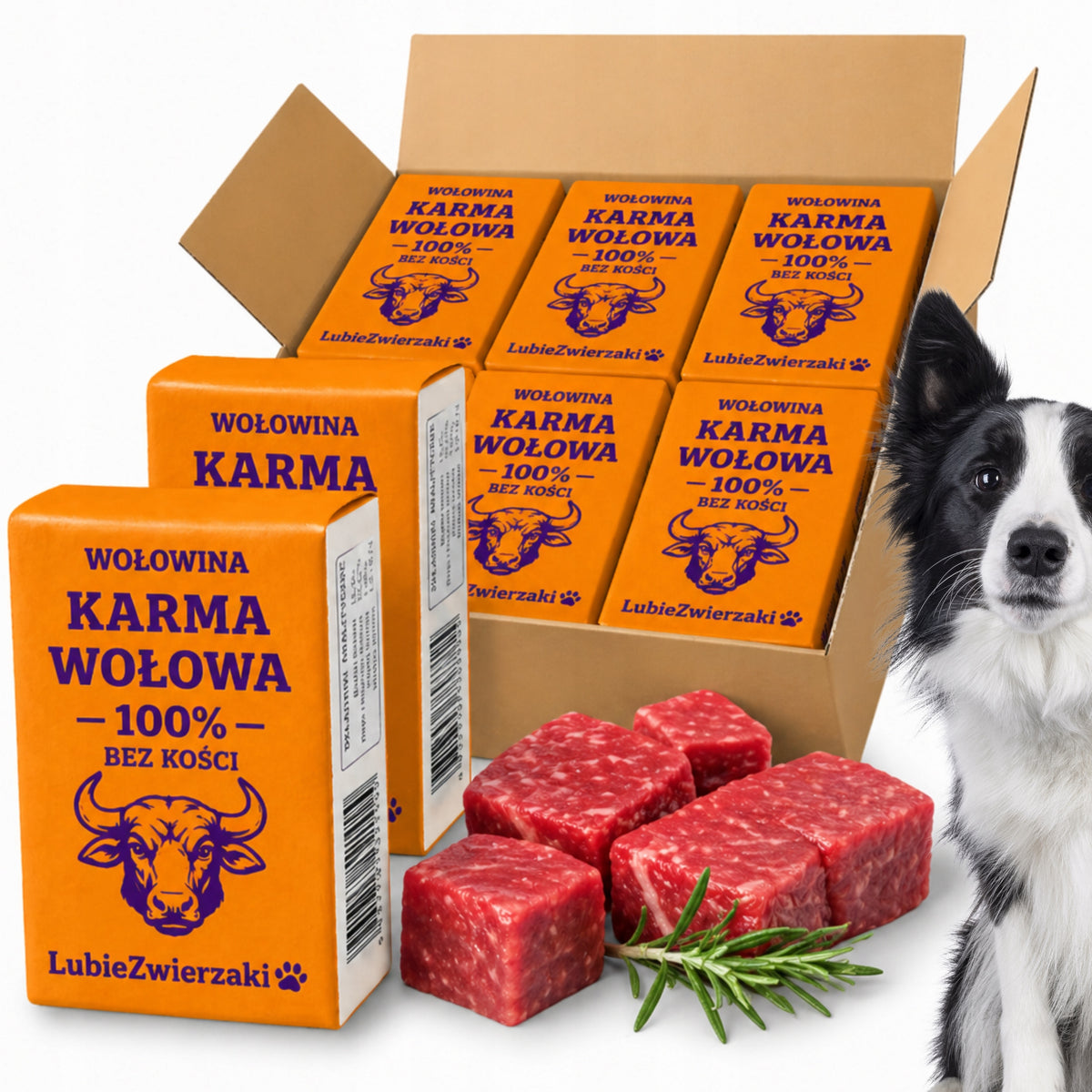 Mrożone mięso wołowe dla psa BARF 10 kg – kostki bez kości, karma bezzbożowa