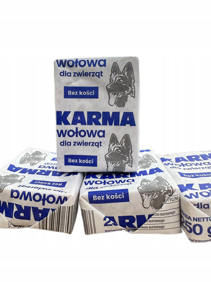 Mrożone mięso wołowe dla psa BARF 10 kg – 100% wołowina bez kości, kostki 250 g